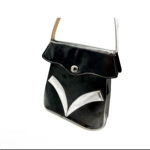 Vintage 1960s Black and Silver Mod Handbag